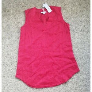 NWT Pure Navy Womens 100% Linen Hot Pink Tunic Tank Top Womens Size XS